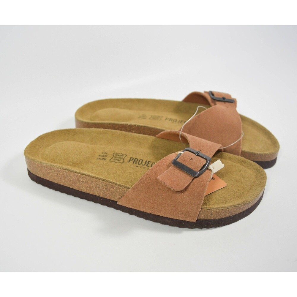 NWT Project Cloud Memory Foam Slip On Sandals Tan Suede Upper w/Buckle  Sz 6